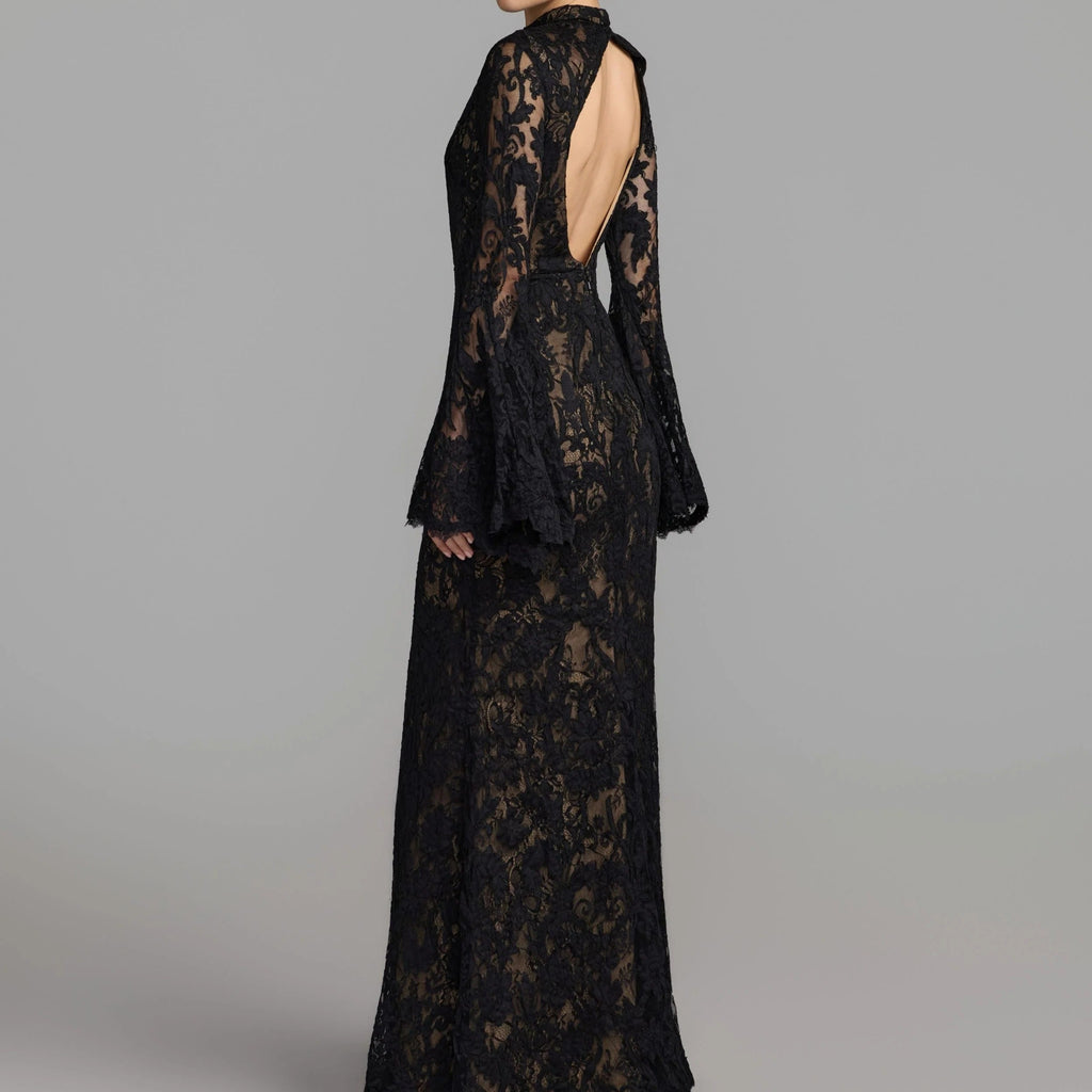 Black high neck open back maxi dress