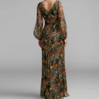 Long sleeve sequin maxi dress with floral print