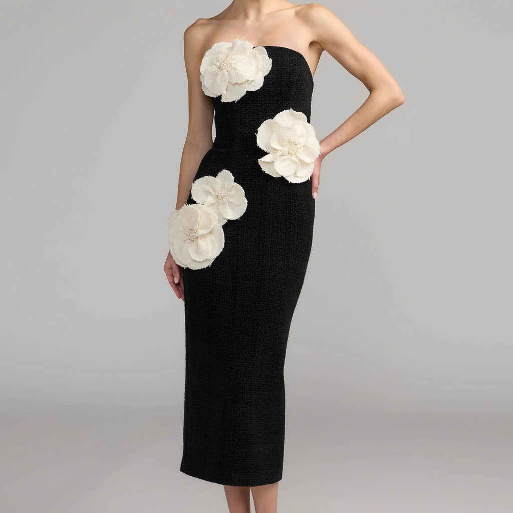 Off shoulder floral embellished midi dress