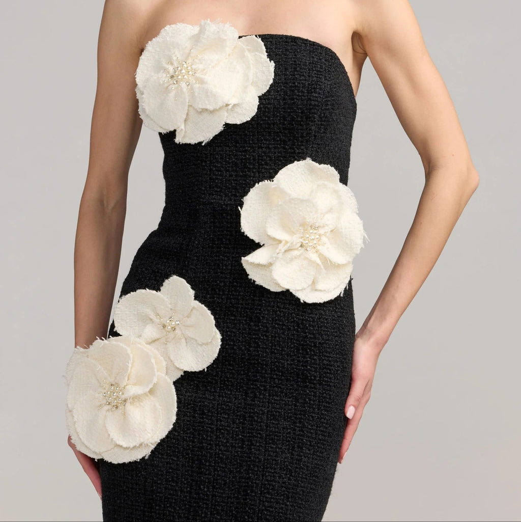 Off shoulder floral embellished midi dress