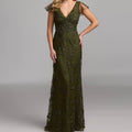 Olive green lace flutter sleeve maxi dress