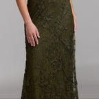 Olive green lace flutter sleeve maxi dress