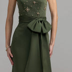 Olive green one shoulder beaded gown