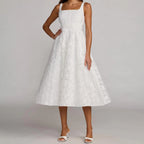 White square neck sleeveless midi dress