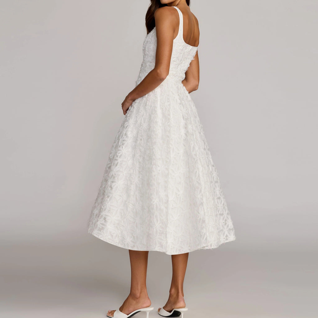 White square neck sleeveless midi dress