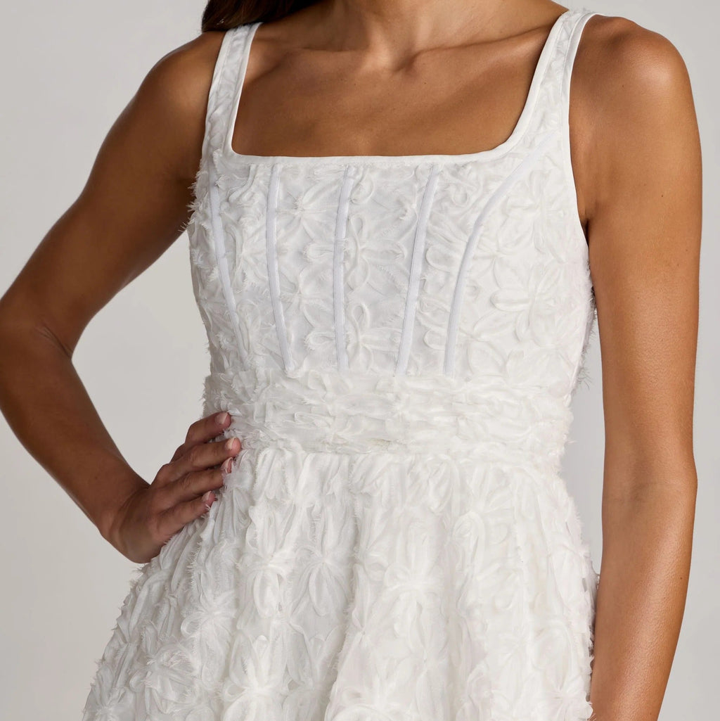 White square neck sleeveless midi dress